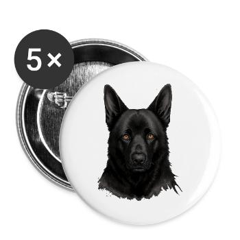 Schwarzer Schäferhund Kopfporträt - Buttons groß 56 mm (5er Pack) - Weiß - Vorne
