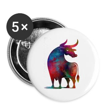 Bunter Stier - Buttons groß 56 mm (5er Pack) - Weiß - Vorne