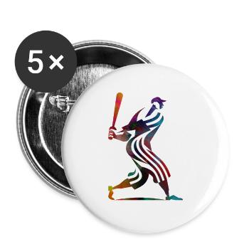 Farbenfroher Baseballspieler - Buttons groß 56 mm (5er Pack) - Weiß - Vorne