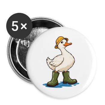 Ente mit Gummistiefeln - Buttons groß 56 mm (5er Pack) - Weiß - Vorne