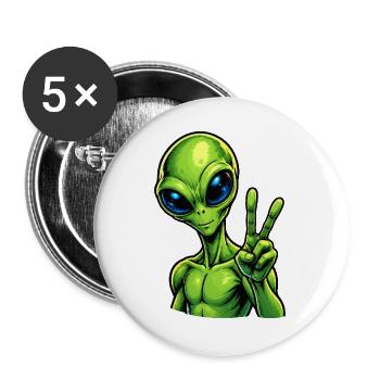 Alien Peace Zeichen - Buttons groß 56 mm (5er Pack) - Weiß - Vorne