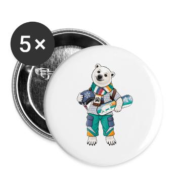 Eisbär Snowboard Fun - Buttons groß 56 mm (5er Pack) - Weiß - Vorne