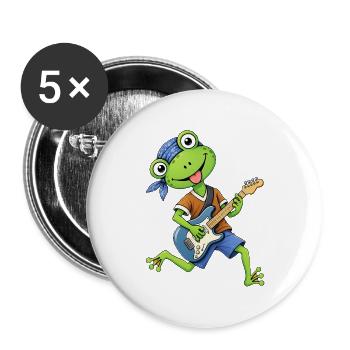 Frosch mit Gitarre  Musikfrosch - Buttons groß 56 mm (5er Pack) - Weiß - Vorne