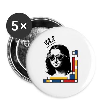 Mona Lisa mit Mondrian-Brille - Buttons groß 56 mm (5er Pack) - Weiß - Vorne
