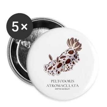 Peltodoris atromaculata, Fleckenmeer-Schönheit - Buttons groß 56 mm (5er Pack) - Weiß - Vorne