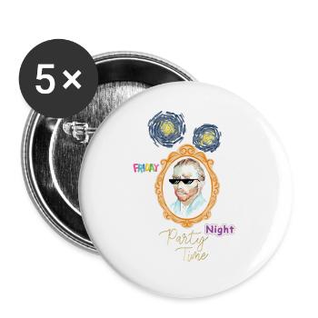 Freitagabend-Porträtparty - Buttons groß 56 mm (5er Pack) - Weiß - Vorne