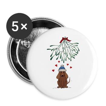 Hündchen unterm Mistelzweig - Buttons groß 56 mm (5er Pack) - Weiß - Vorne