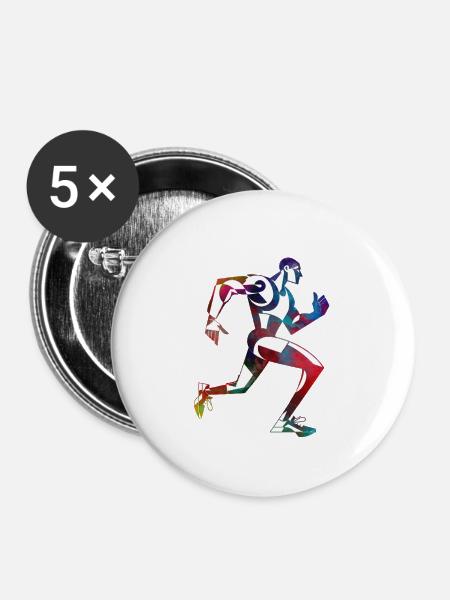 Farbenfroher Läufer - Buttons groß 56 mm (5er Pack) - Weiß