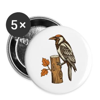 Specht am Herbststamm - Buttons groß 56 mm (5er Pack) - Weiß - Vorne