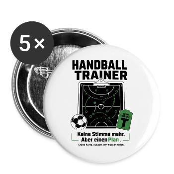 Handball Trainer Shirt – Keine Stimme, aber Plan - Buttons groß 56 mm (5er Pack) - Weiß - Vorne