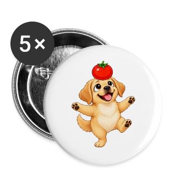 Süßer Labrador Cartoon Tomate balancieren - Buttons groß 56 mm (5er Pack) - Weiß - Vorne
