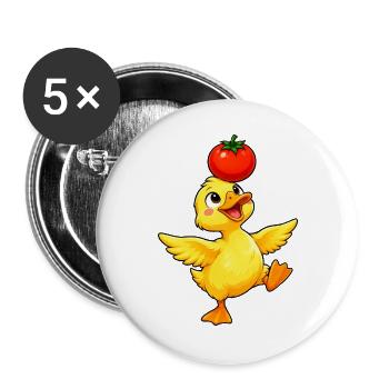Süße Ente Cartoon balanciert Tomate - Buttons groß 56 mm (5er Pack) - Weiß - Vorne