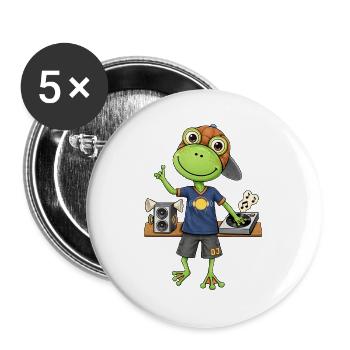 Frosch DJ Beats und  Musik - Buttons groß 56 mm (5er Pack) - Weiß - Vorne