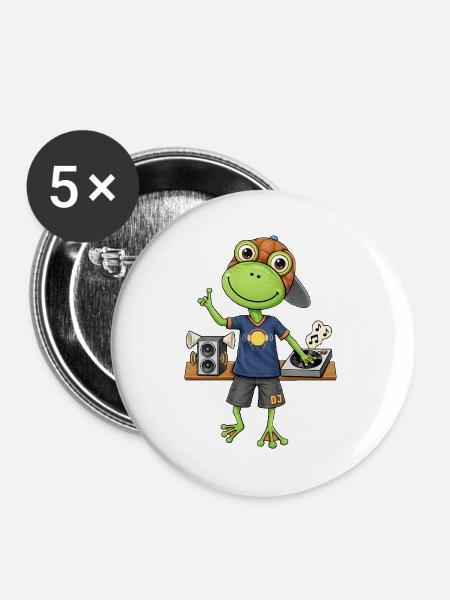 Frosch DJ Beats und  Musik - Buttons groß 56 mm (5er Pack) - Weiß
