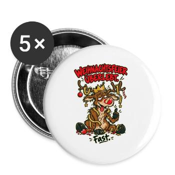 Weihnachtsfeier überlebt Fast - Buttons groß 56 mm (5er Pack) - Weiß - Vorne