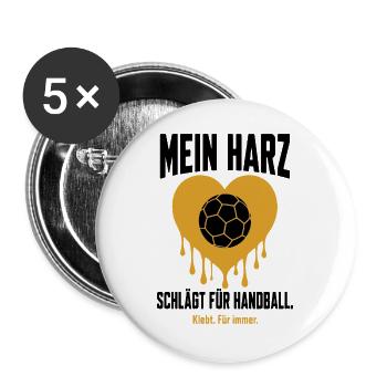 Mein Harz schlägt für Handball – Herz Shirt - Buttons groß 56 mm (5er Pack) - Weiß - Vorne