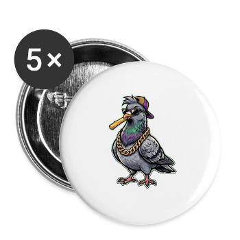 Hip Hop Pommes Taube - Buttons groß 56 mm (5er Pack) - Weiß - Vorne