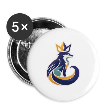 König Fuchs Logo Krone Maskottchen Wappen - Buttons groß 56 mm (5er Pack) - Weiß - Vorne