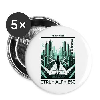 Cyberpunk Skyline Ctrl Alt Esc - Buttons groß 56 mm (5er Pack) - Weiß - Vorne