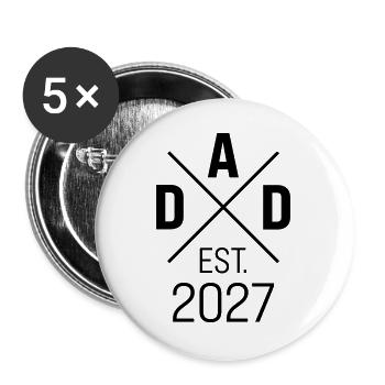 Dad 27 Papa Vater Vatertag Baby - Buttons groß 56 mm (5er Pack) - Weiß - Vorne