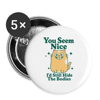  lustiges Katzen Motiv schwarzer Humor - Buttons groß 56 mm (5er Pack) - Weiß - Vorne