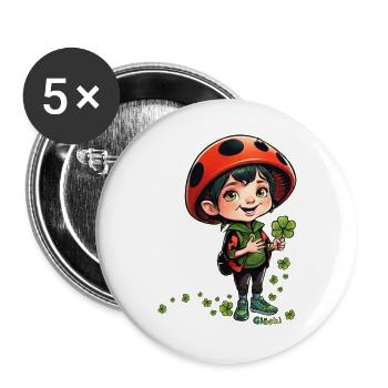 Glücki vom Glückspilzeland ein Klee-Abenteuer - Buttons groß 56 mm (5er Pack) - Weiß - Vorne