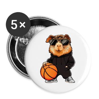 Basketball Meerschweinchen - Buttons groß 56 mm (5er Pack) - Weiß - Vorne