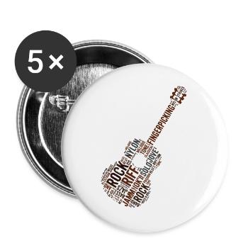 Gitarre Wortwolke - Rock & Roll Fingerpicking - Buttons groß 56 mm (5er Pack) - Weiß - Vorne