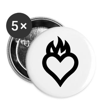 flammendes Herz - Buttons groß 56 mm (5er Pack) - Weiß - Vorne
