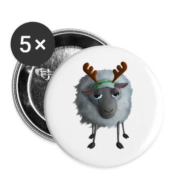 Schaf mit Rentiergeweih - Genervt zu Weihnachten - Buttons groß 56 mm (5er Pack) - Weiß - Vorne