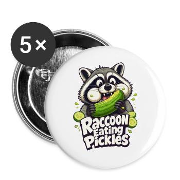Waschbär isst Gurken-Pickles - Buttons groß 56 mm (5er Pack) - Weiß - Vorne