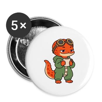 Süßer Kaffeesalamander im Schlafanzug - Buttons groß 56 mm (5er Pack) - Weiß - Vorne
