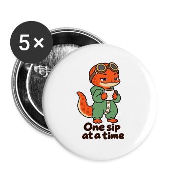 Kaffeesalamander – Ein Schluck nach dem anderen - Buttons groß 56 mm (5er Pack) - Weiß - Vorne