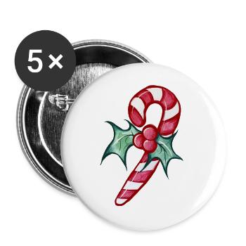Candy Cane Holly Festliches Thema - Buttons groß 56 mm (5er Pack) - Weiß - Vorne