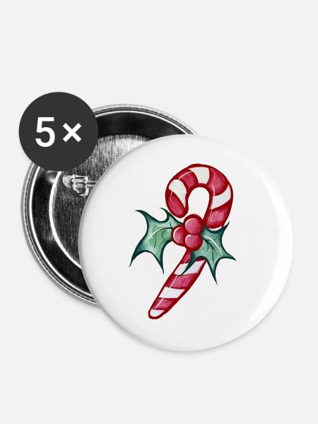 Candy Cane Holly Festliches Thema - Buttons groß 56 mm (5er Pack) - Weiß