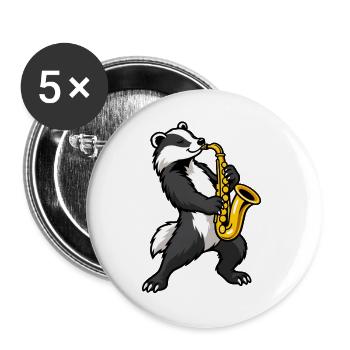 Dachs mit Saxophon – Musikalisches Tiermotiv - Buttons groß 56 mm (5er Pack) - Weiß - Vorne