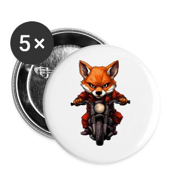 Motorrad Fuchs - Buttons groß 56 mm (5er Pack) - Weiß - Vorne