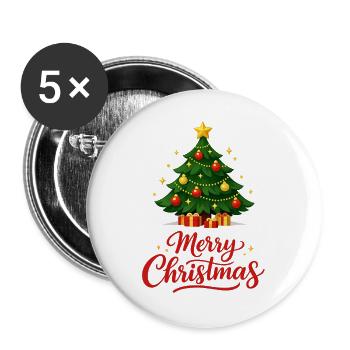 Frohe Weihnachtsbaumdekoration - Buttons groß 56 mm (5er Pack) - Weiß - Vorne