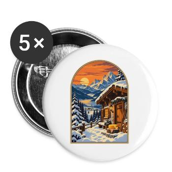 Alpenchalet bei Sonnenuntergang Reiseplakat - Buttons groß 56 mm (5er Pack) - Weiß - Vorne