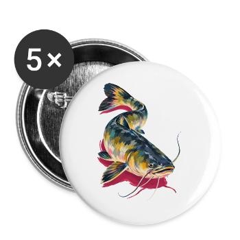 Wels Waller Angeln Welsangler Geschenk - Buttons groß 56 mm (5er Pack) - Weiß - Vorne