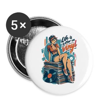 Life is better on vinyl - Pin-Up & Sneaker - Buttons groß 56 mm (5er Pack) - Weiß - Vorne