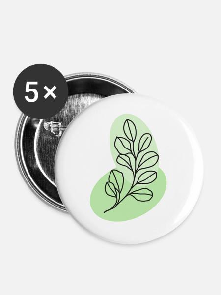 Botanische Eukalyptusblattlinie in Pastell - Buttons groß 56 mm (5er Pack) - Weiß