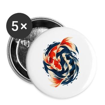 Koi Karpfen Japanischer Zierfisch - Buttons groß 56 mm (5er Pack) - Weiß - Vorne