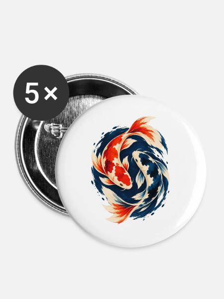 Koi Karpfen Japanischer Zierfisch - Buttons groß 56 mm (5er Pack) - Weiß