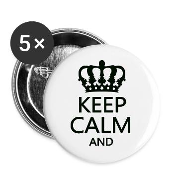 Königskrone Keep Calm Motiv - Buttons groß 56 mm (5er Pack) - Weiß - Vorne