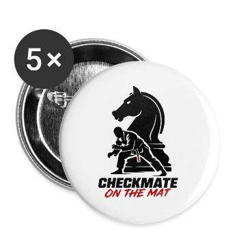 Schachmatt auf der Matte – BJJ - Buttons groß 56 mm (5er Pack) - Weiß - Vorne