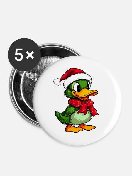 Weihnachten Entchen - Buttons groß 56 mm (5er Pack) - Weiß