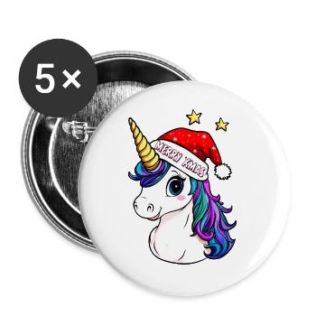 Einhorn Weihnachten - Buttons groß 56 mm (5er Pack) - Weiß - Vorne