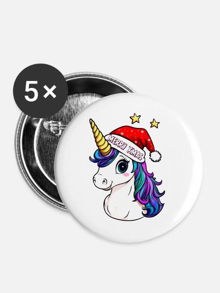 Einhorn Weihnachten - Buttons groß 56 mm (5er Pack) - Weiß