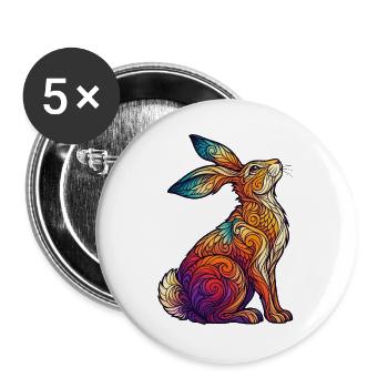 Kaleidoskopisches Kaninchen - Buttons groß 56 mm (5er Pack) - Weiß - Vorne